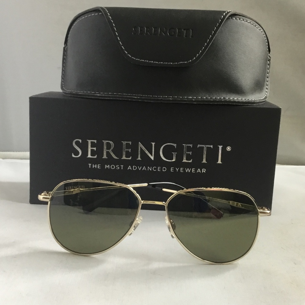Serengeti Haywood Gold Frame Sunglasses with Green Polarized Lenses.